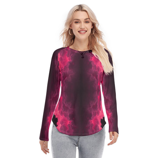 Women's Raglan Sleeves U-Shaped Hem Long Sleeves Blouse
