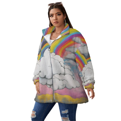 Unisex Borg Fleece Stand-up Collar Coat With Zipper Closure(Plus Size)