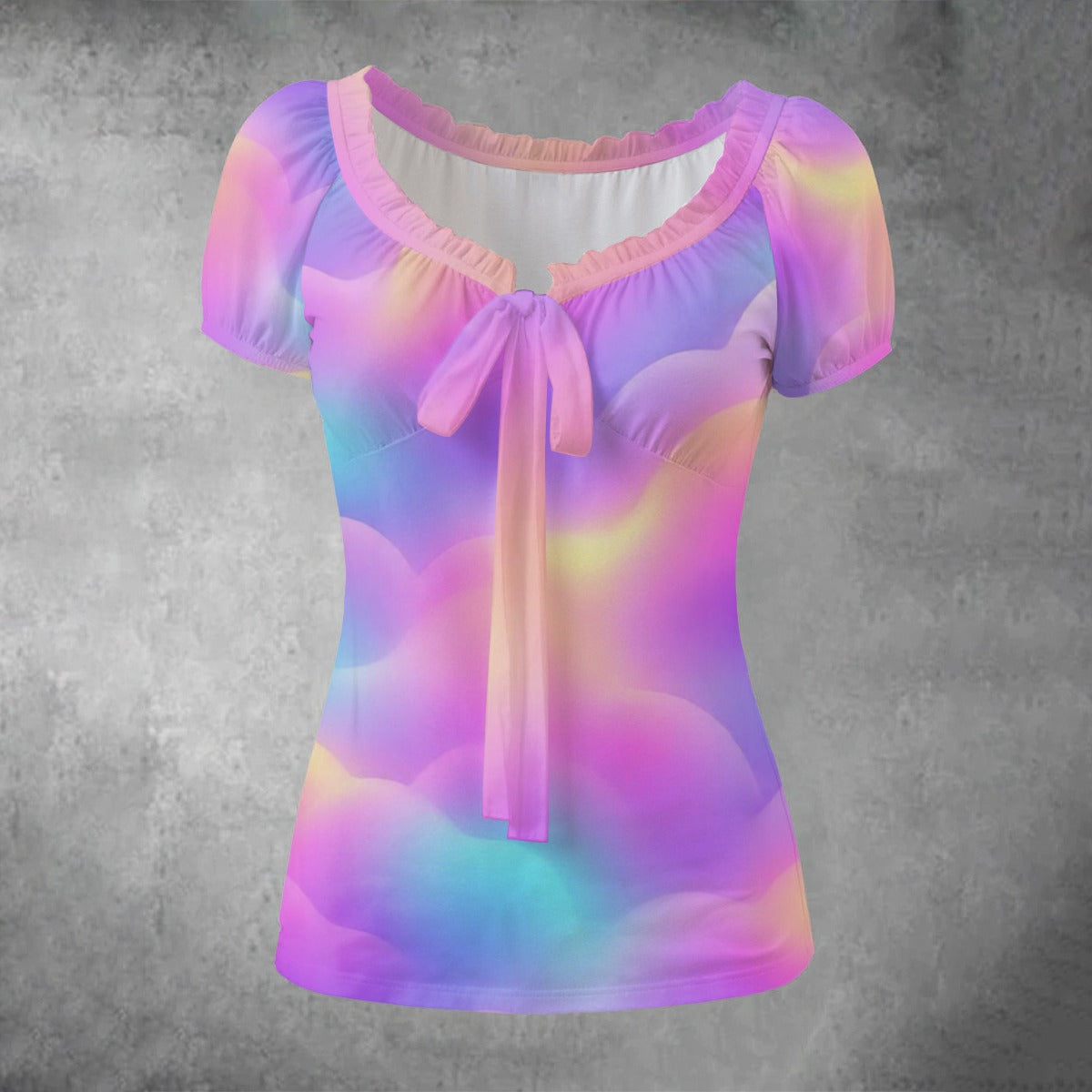 All-over print Women's Puff Sleeve Pleated Shirt