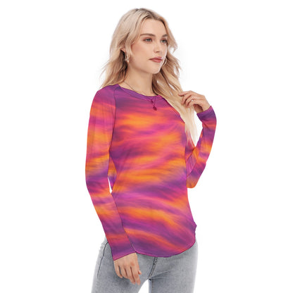 Women's Raglan Sleeves U-Shaped Hem Long Sleeves Blouse