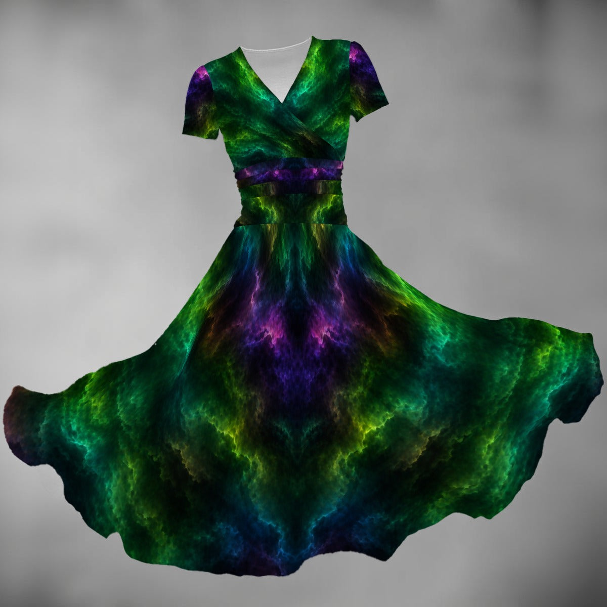 All-over Print Women's Short Sleeve V Neck Midi Dress