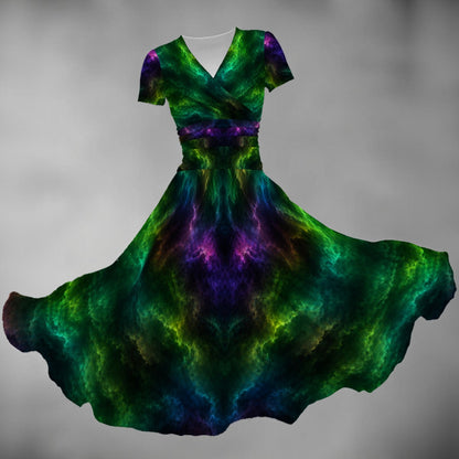 All-over Print Women's Short Sleeve V Neck Midi Dress