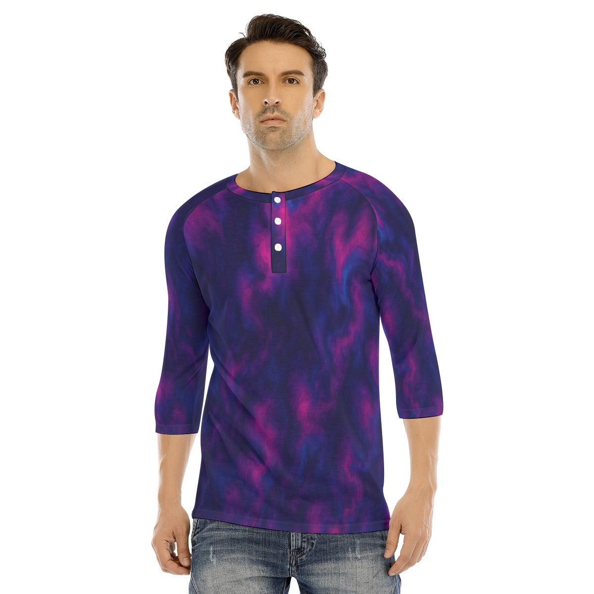 Men's Bracelet Sleeve T-shirt With Button Closure - view 1
