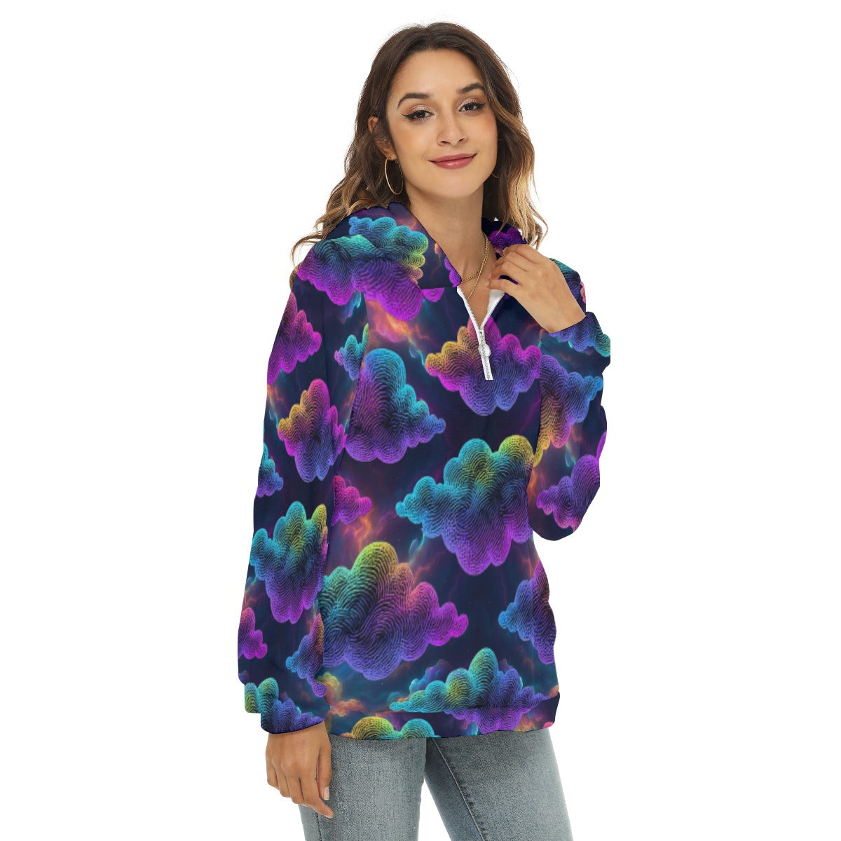 Women's Borg Fleece Hoodie With Half Zip