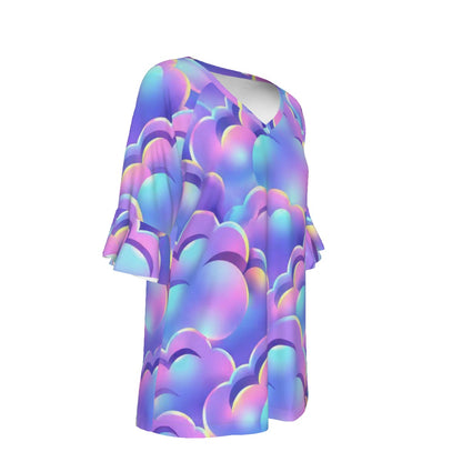 V-neck Women's T-shirt With Bell Sleeve