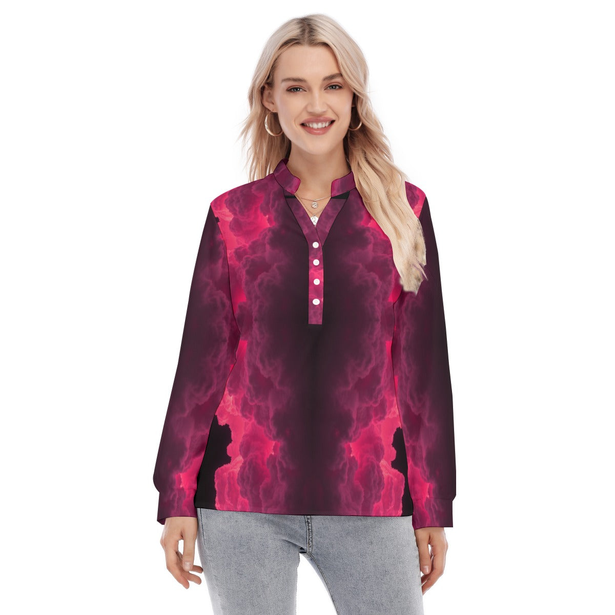 Women's Long Sleeve Blouse With Button Closure
