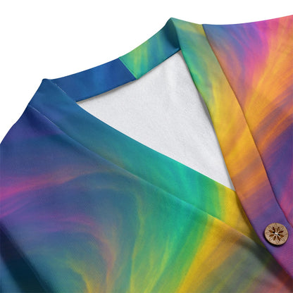 Unisex V-neck Knitted Fleece Cardigan With Button Closure