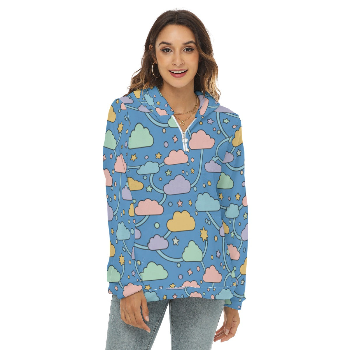 Women's Borg Fleece Hoodie With Half Zip