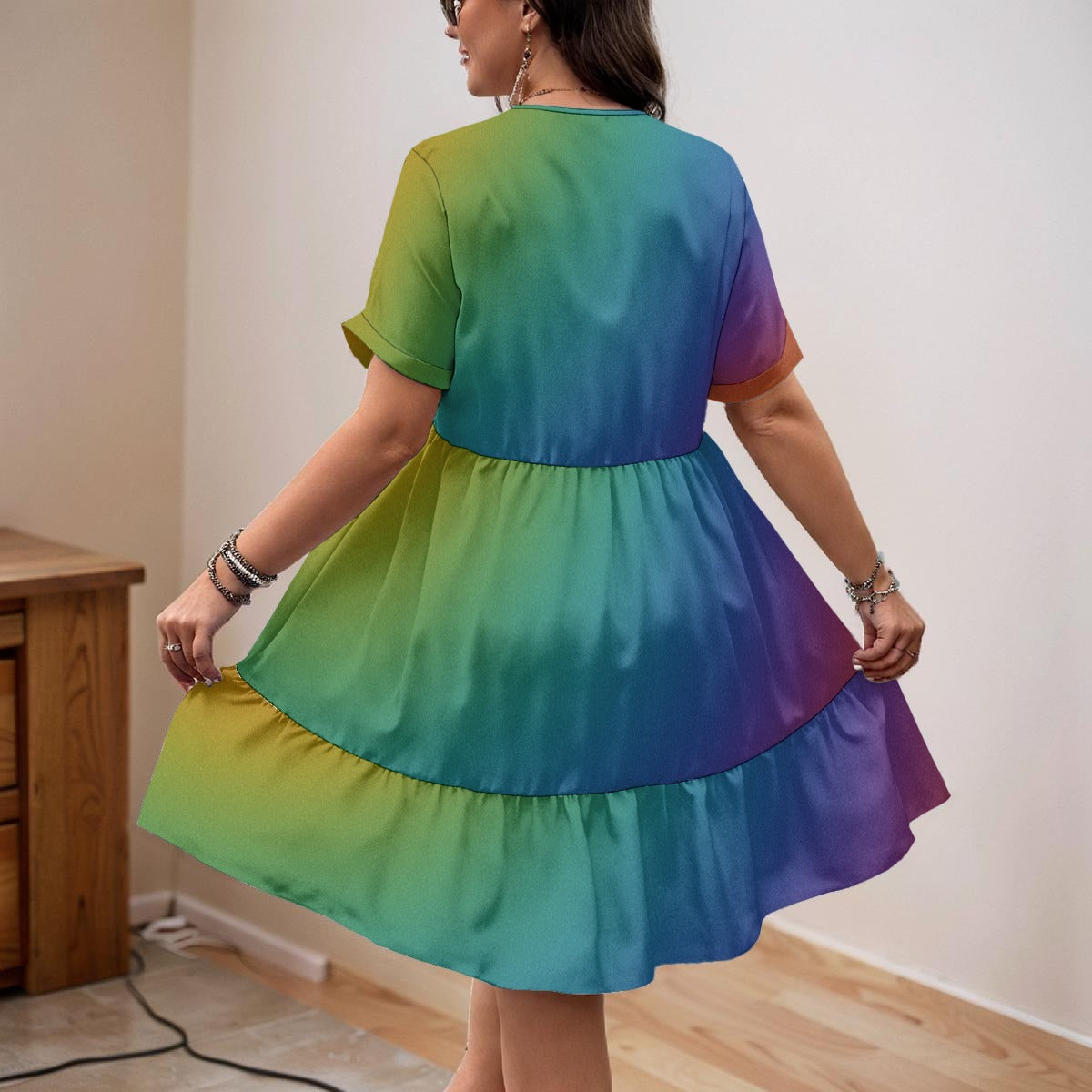 Unisex Women’s Floral V-Neck Short Sleeve Dress