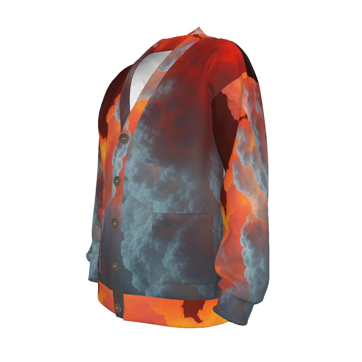 Unisex V-neck Knitted Fleece Cardigan With Button Closure