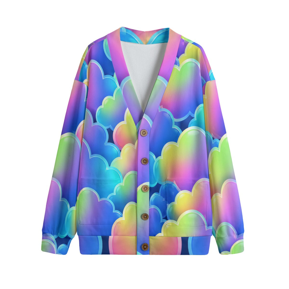Unisex V-neck Knitted Fleece Cardigan With Button Closure