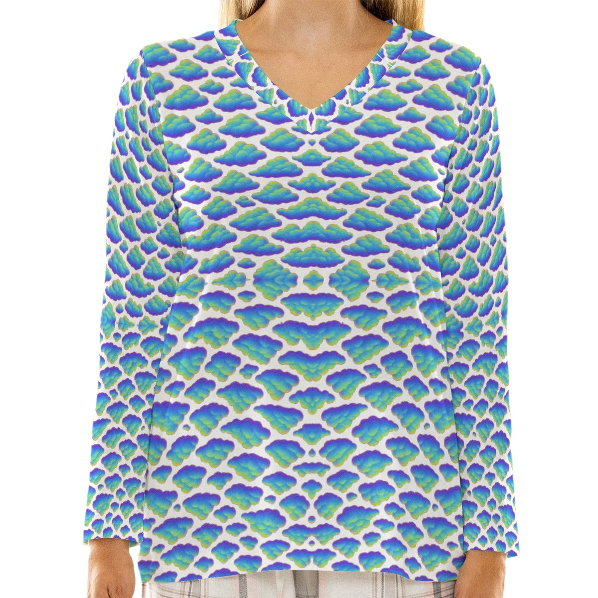 Women's Loose V-Neck T-Shirt With Long Sleeve