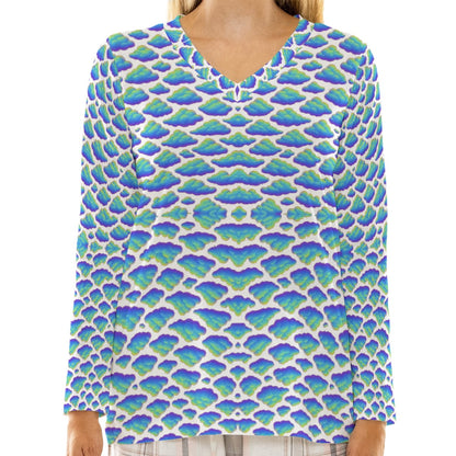 Women's Loose V-Neck T-Shirt With Long Sleeve