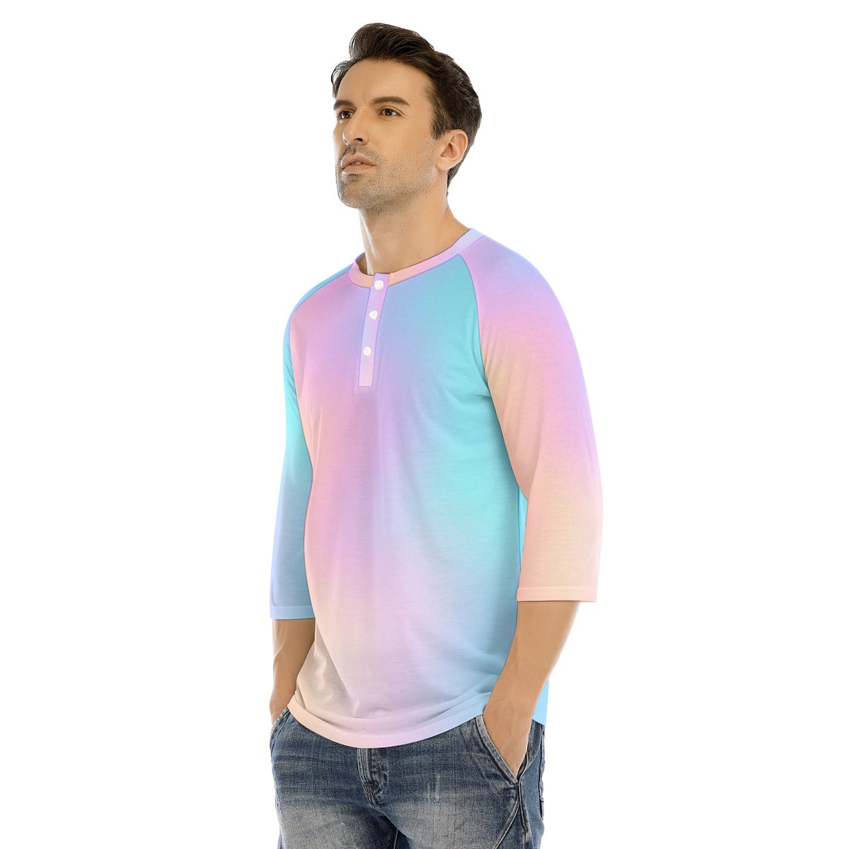 Men's Bracelet Sleeve T-shirt With Button Closure - view 3