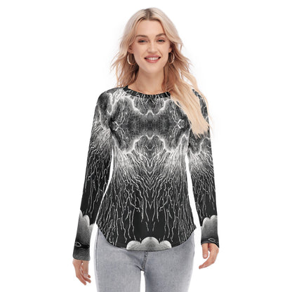Women's Raglan Sleeves U-Shaped Hem Long Sleeves Blouse