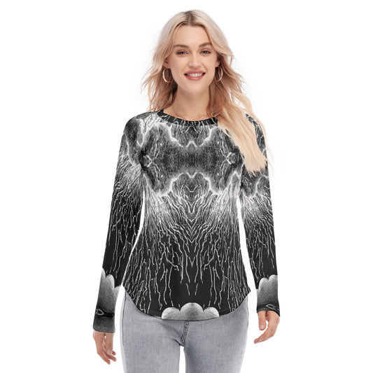 Women's Raglan Sleeves U-Shaped Hem Long Sleeves Blouse