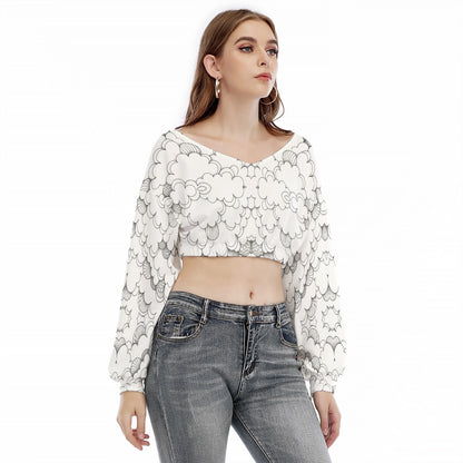 Women's V-neck Long Sleeve Cropped Sweatshirt