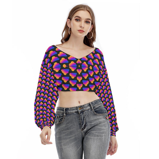 Women's V-neck Long Sleeve Cropped Sweatshirt