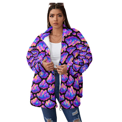 Unisex Borg Fleece Stand-up Collar Coat With Zipper Closure(Plus Size)