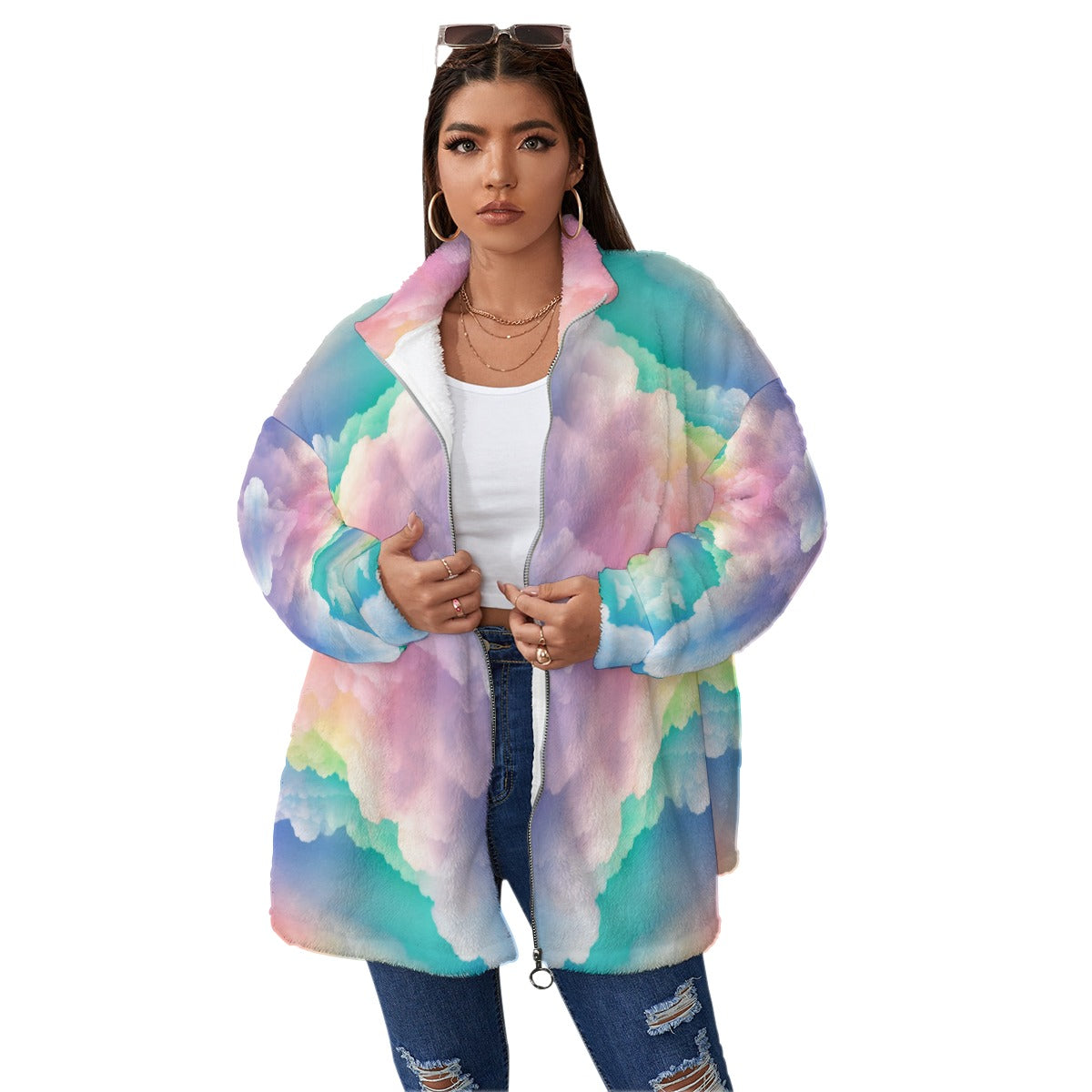 Unisex Borg Fleece Stand-up Collar Coat With Zipper Closure(Plus Size)
