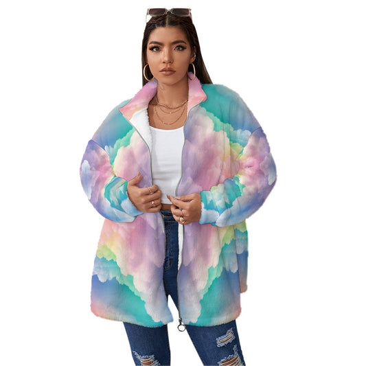 Unisex Borg Fleece Stand-up Collar Coat With Zipper Closure(Plus Size)