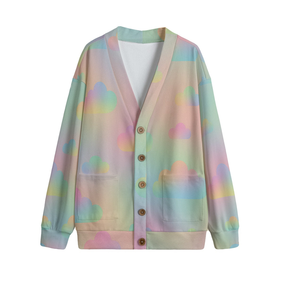 Unisex V-neck Knitted Fleece Cardigan With Button Closure