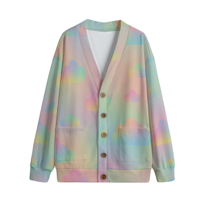 Unisex V-neck Knitted Fleece Cardigan With Button Closure