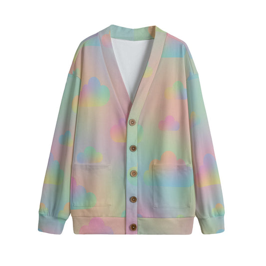 Unisex V-neck Knitted Fleece Cardigan With Button Closure