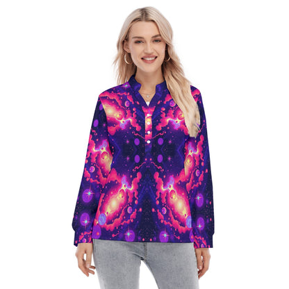 Women's Long Sleeve Blouse With Button Closure