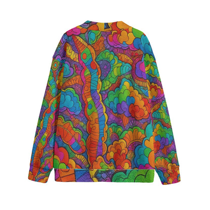 Unisex V-neck Knitted Fleece Cardigan With Button Closure