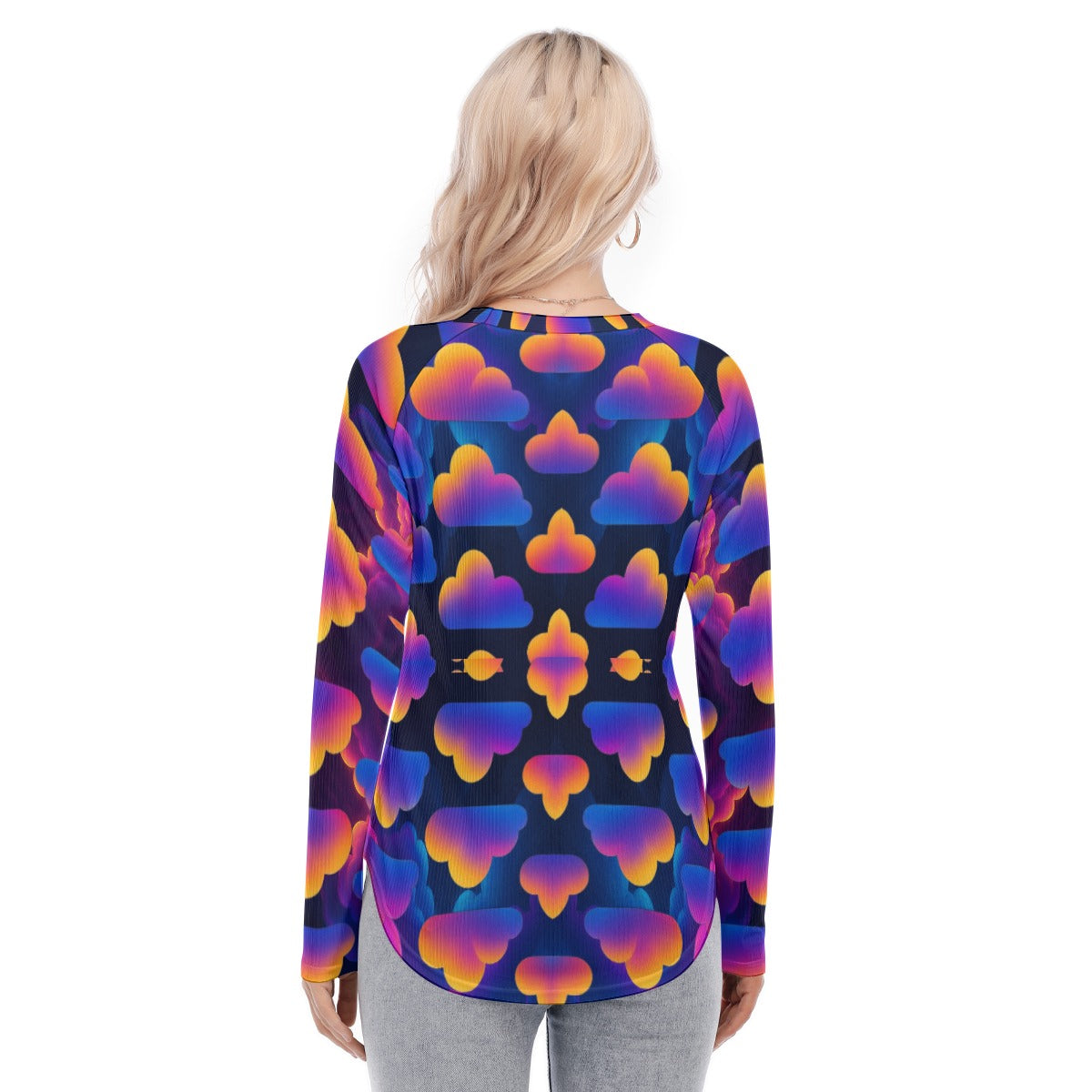 Women's Raglan Sleeves U-Shaped Hem Long Sleeves Blouse