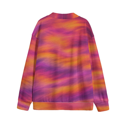 Unisex V-neck Knitted Fleece Cardigan With Button Closure