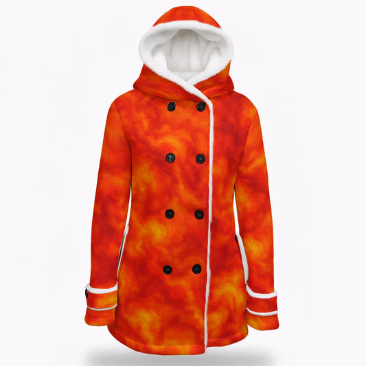 Women's Hooded Double-Breasted Winter Coat With Fleece