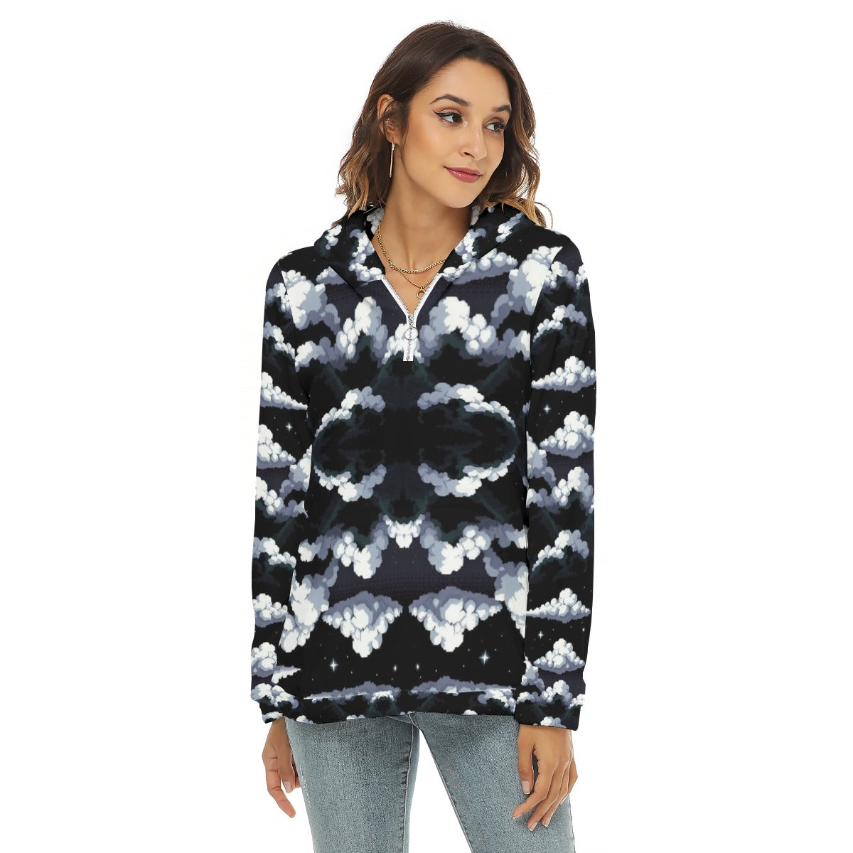 Women's Borg Fleece Hoodie With Half Zip