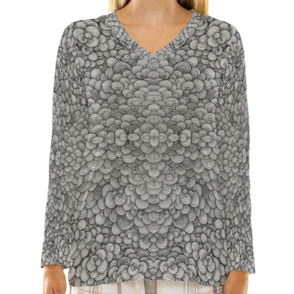 Women's Loose V-Neck T-Shirt With Long Sleeve