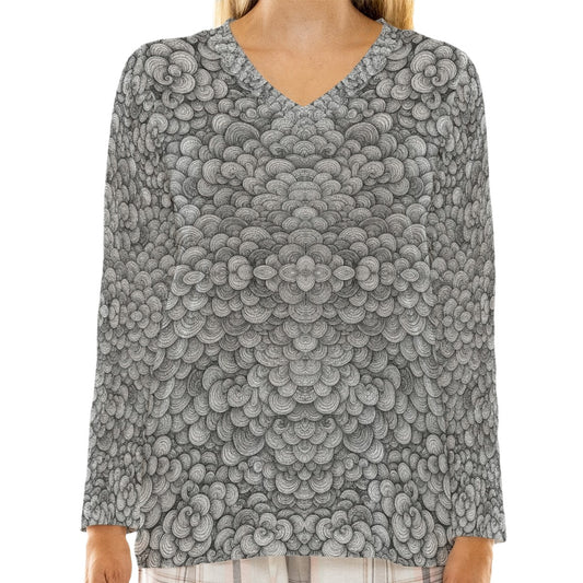 Women's Loose V-Neck T-Shirt With Long Sleeve