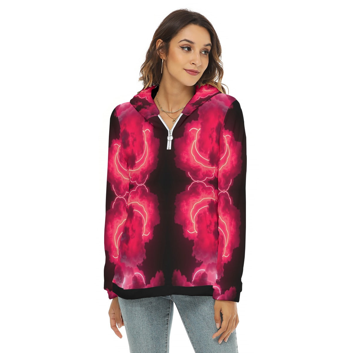 Women's Borg Fleece Hoodie With Half Zip
