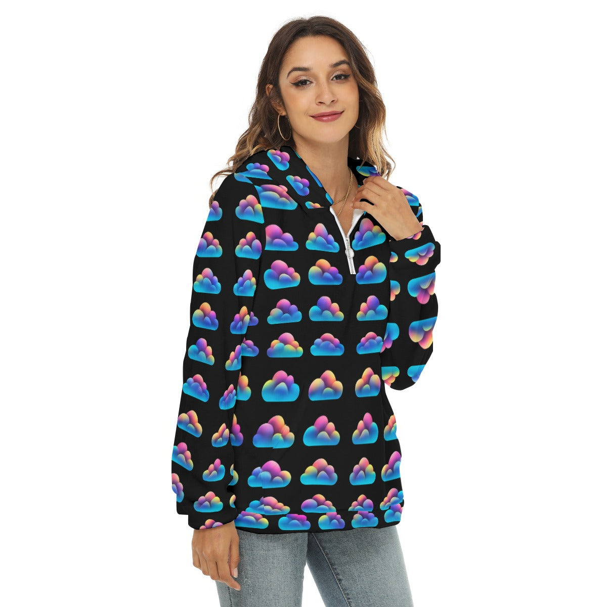 Women's Borg Fleece Hoodie With Half Zip