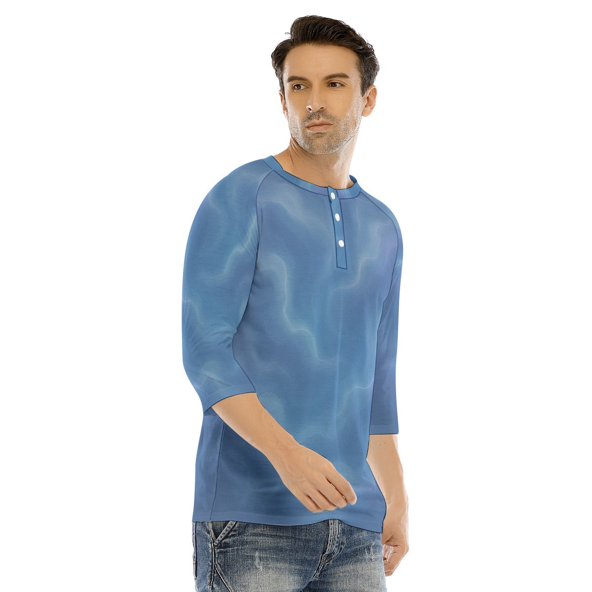 Men's Bracelet Sleeve T-shirt With Button Closure - view 2