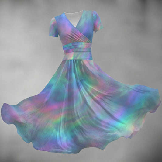 All-over Print Women's Short Sleeve V Neck Midi Dress