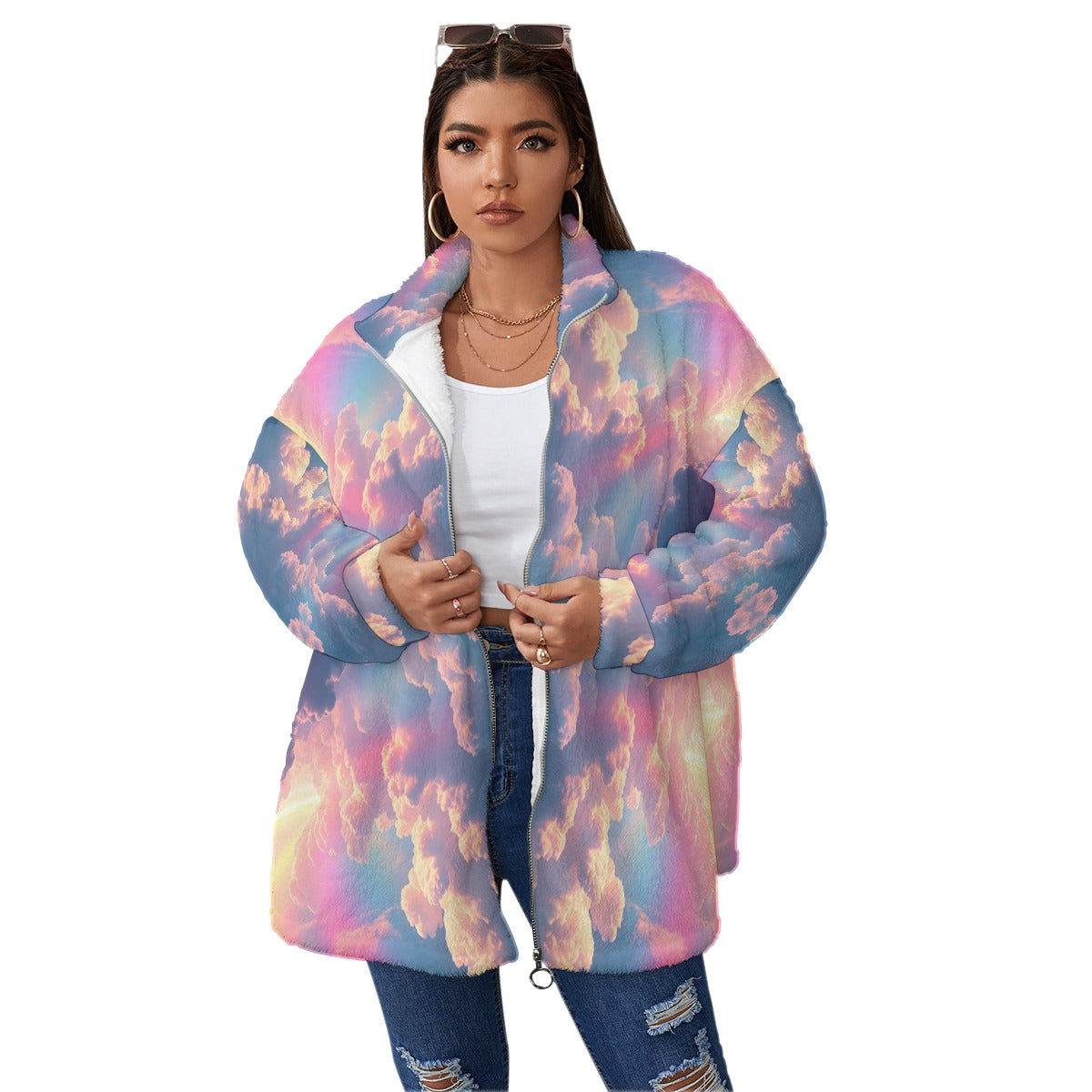 Unisex Borg Fleece Stand-up Collar Coat With Zipper Closure(Plus Size)