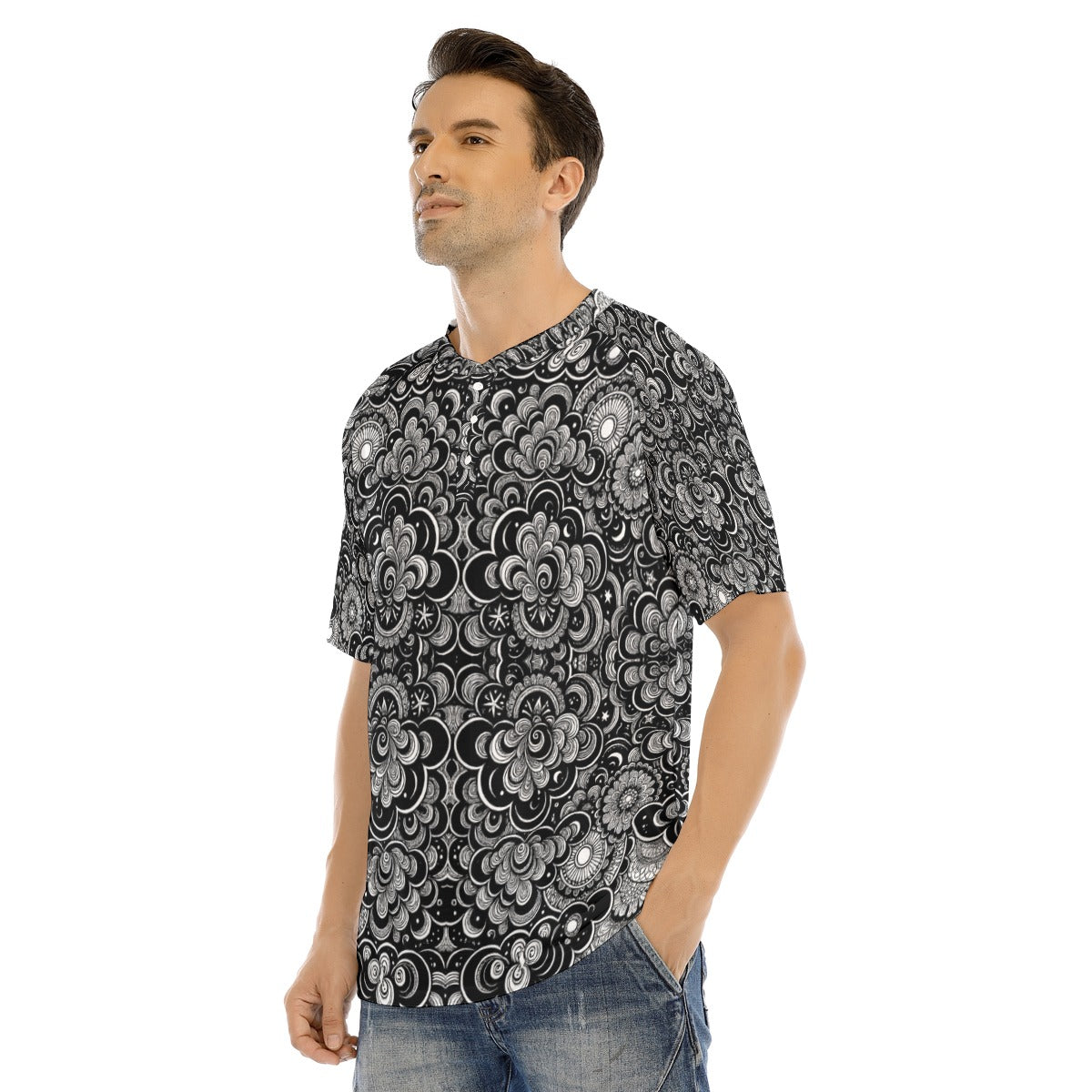 Men's Raglan Sleeve T-shirt With Button Closure