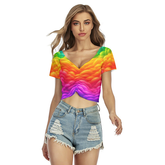 Women's Raglan Drawstring Front Crop Tee