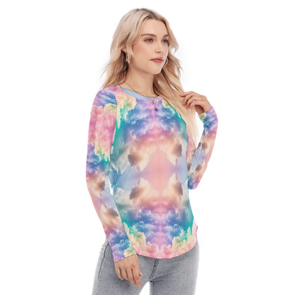 Women's Raglan Sleeves U-Shaped Hem Long Sleeves Blouse