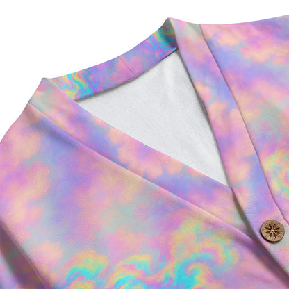 Unisex V-neck Knitted Fleece Cardigan With Button Closure