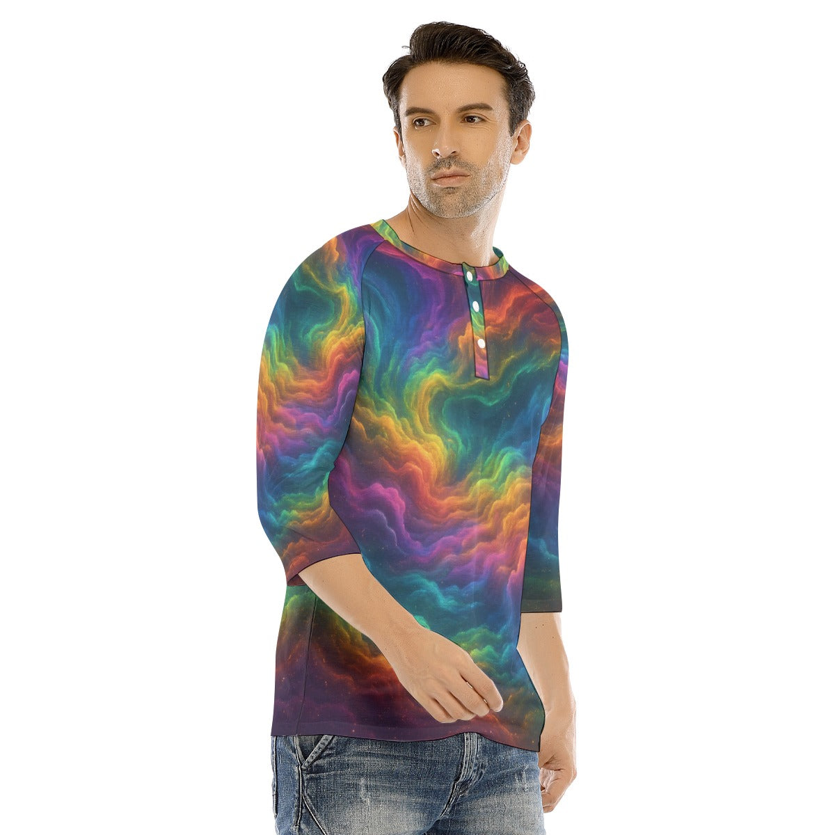 Men's Bracelet Sleeve T-shirt With Button Closure - view 2