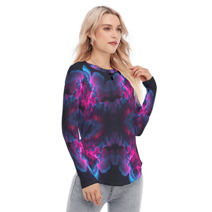 Women's Raglan Sleeves U-Shaped Hem Long Sleeves Blouse