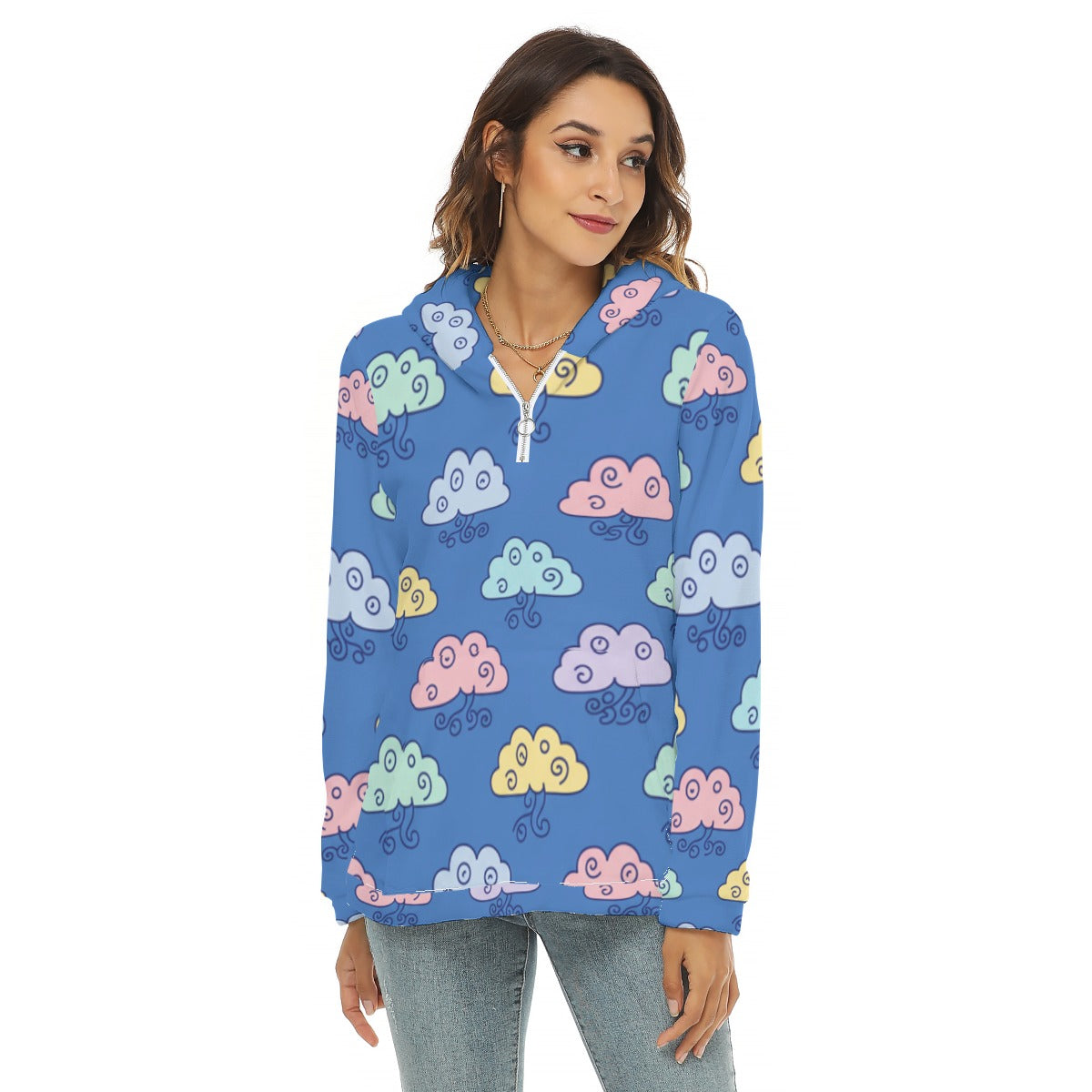 Women's Borg Fleece Hoodie With Half Zip