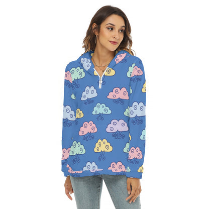 Women's Borg Fleece Hoodie With Half Zip