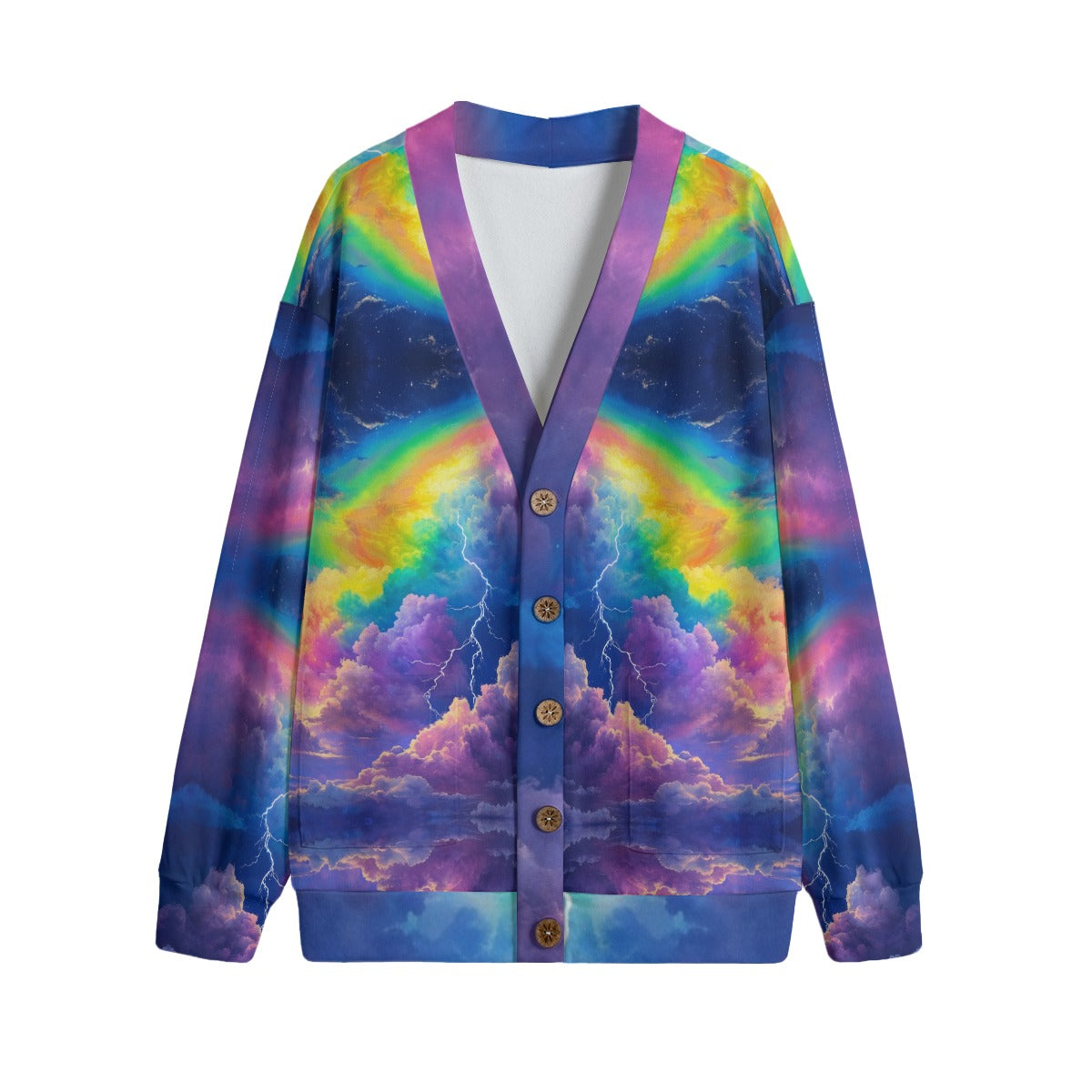 Unisex V-neck Knitted Fleece Cardigan With Button Closure